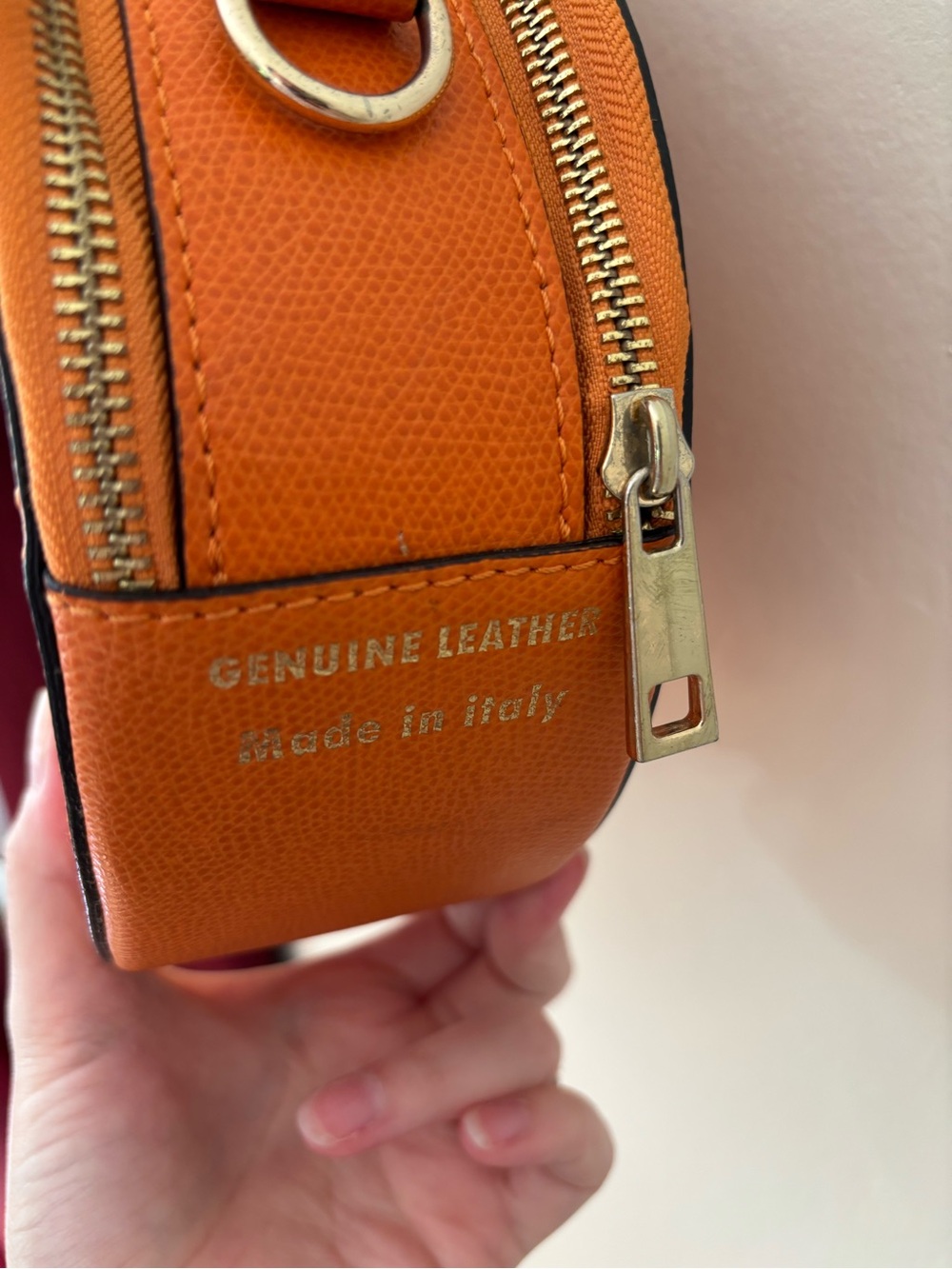 Italian Genuine Leather Orange Round Circle Bag Purse - Picture 4 of 5